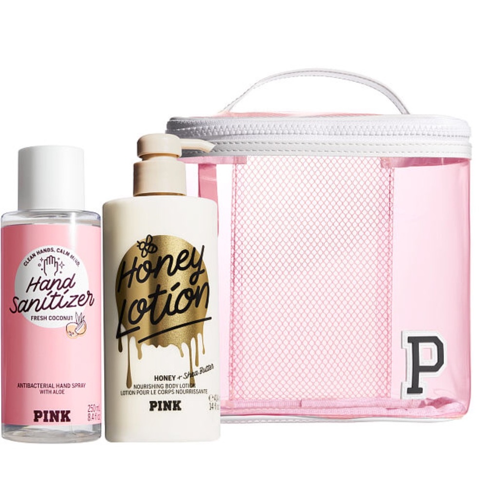 Pink Victoria’s Secret Honey Lotion Train Case Set